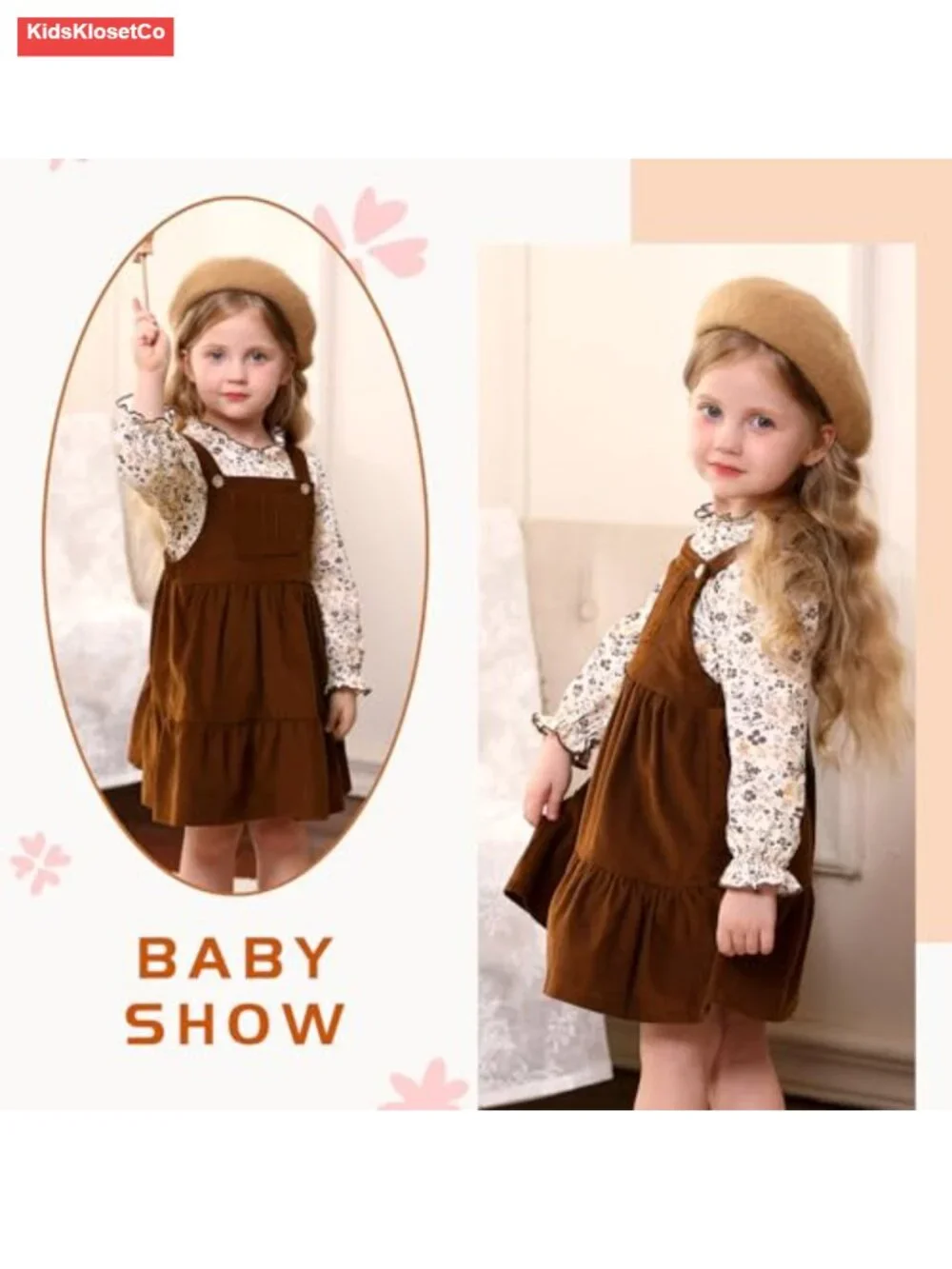 Toddler Girl Long Sleeve Ruffle Top & Overall Dress Set with Pockets
